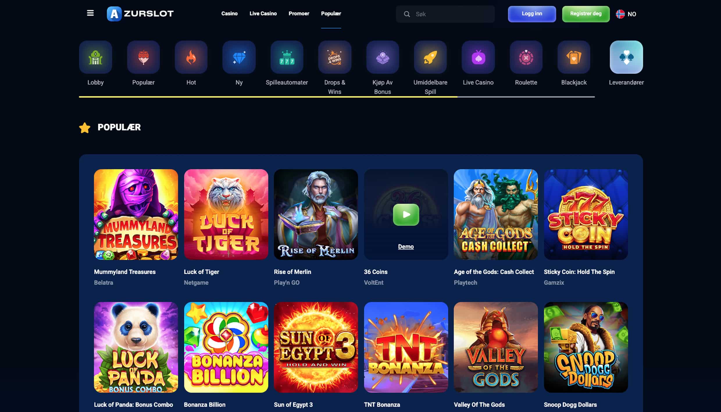 AzurSlot Populære Spill